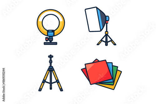 Photography Studio Equipment Flat Icons