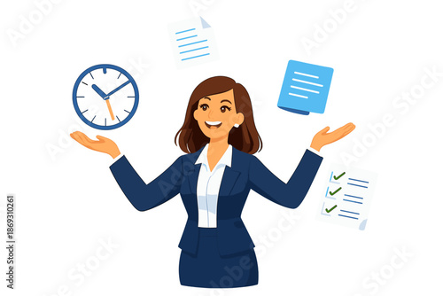 Businesswoman juggling tasks and time
