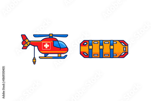 Medical Helicopter and Stretcher Icons