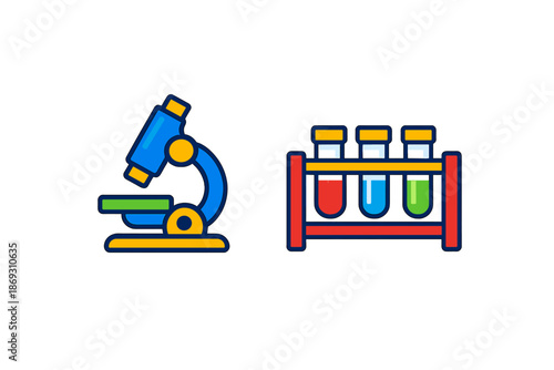 Microscope and test tubes icon set