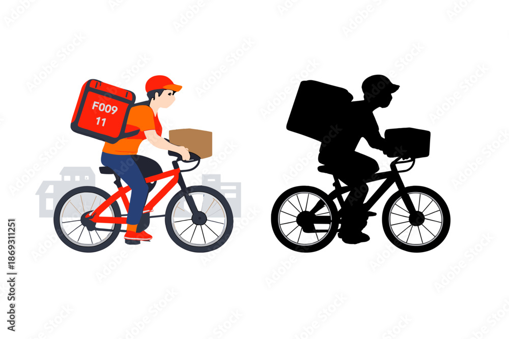 Fototapeta premium Food Delivery Person Riding a Bicycle