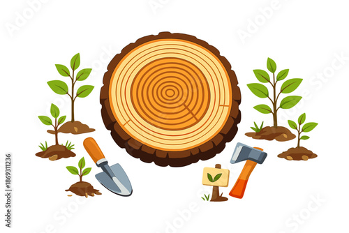 Tree planting and deforestation concept