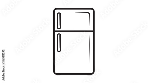 Simple Fridge Icon in Minimalist Style with Black Outline on White Background for Kitchen Appliance Illustration