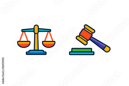 Law and justice symbols: scales of justice and gavel