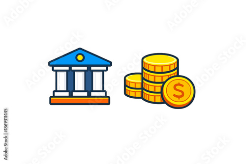 Bank and coins icon set