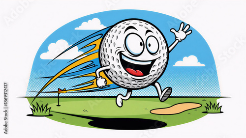 Smiling Golf Ball Cartoon Character Sliding
