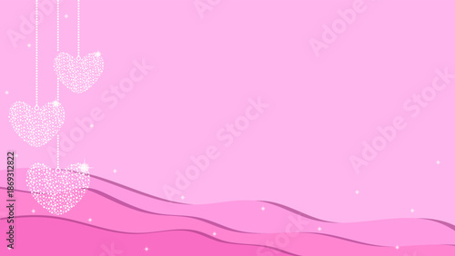 Pink Background Decorated With Pink Love Heart Ornaments And Layered Gradient Shapes
