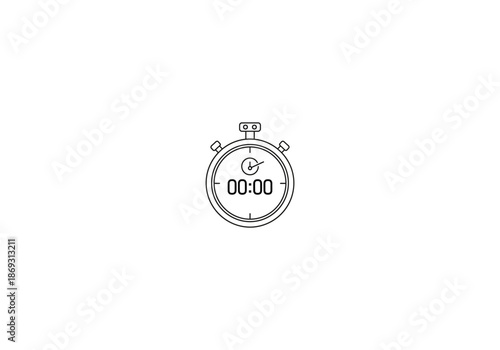 Vector Ilustration Concept Minimalist black line art icon of a classic stopwatch at zero seconds.