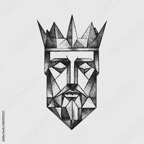 Minimal Geometric King Head Logo with Crystal Crown in Black and White