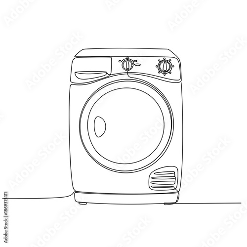 Washing machine outline drawing in black and white minimalist style