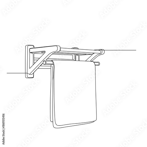 Towel hanging on wall rack outline drawing in black and white style