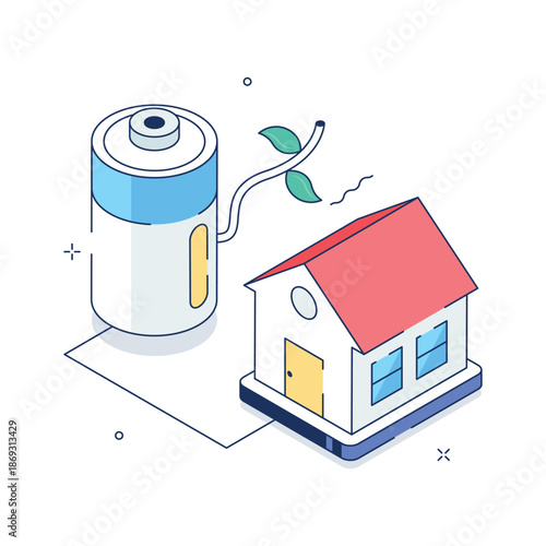 A visually appealing isometric illustration of energy efficient residential house