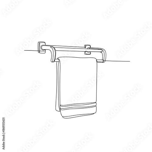 Towel hanging on bar outline drawing in black and white style