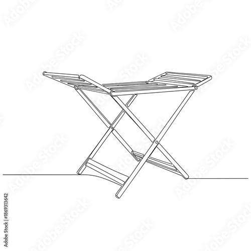 Laundry drying rack outline drawing in black and white style