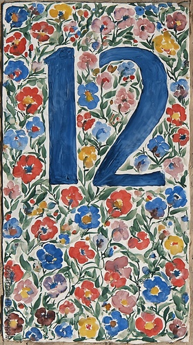 Aerial View of Colorful Flower Field Forming Number Twelve