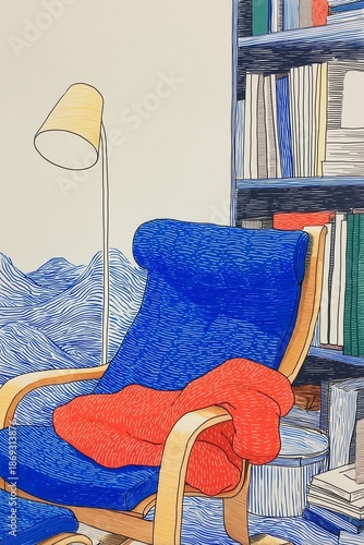 Calm Scandinavian Lounge Chair Illustration in Flat Editorial Style