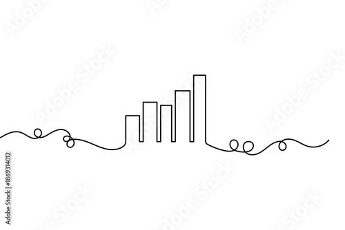 Minimalist style business growth bar chart continuous one line drawing isolate outline vector art