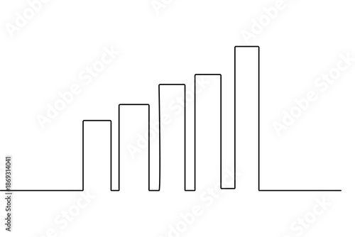 Minimalist style business growth bar chart continuous one line drawing isolate outline vector art