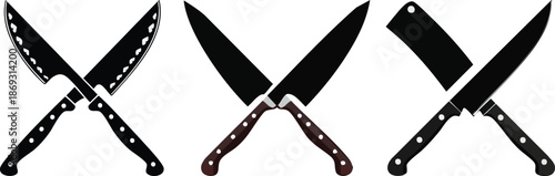 Bold black knife silhouette set featuring various shapes kitchen tool collection illustration sharp culinary graphic