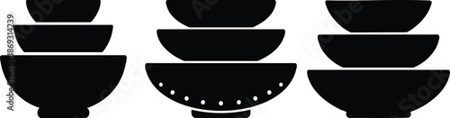 Bold black stacked bowls silhouette simple decorative tableware design illustration minimal modern kitchen art graphic