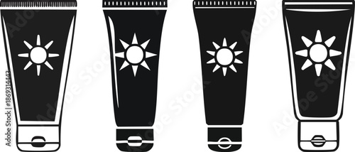 Bold black sunscreen tube outline illustration isolated protection from sun skincare concept summer health graphic