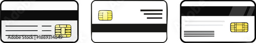 Bold black white credit card with chip magnetic stripe illustration finance concept payment banking graphic