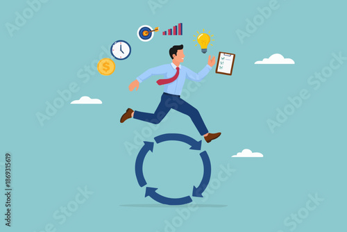 Business Man Running With Goals