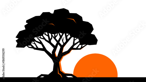Vector design of tree and moon logo, symbol, sign, editable EPS 10.