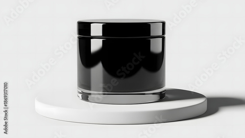 Cosmetic Product Jar on Minimal White Display Stand for Product Presentation