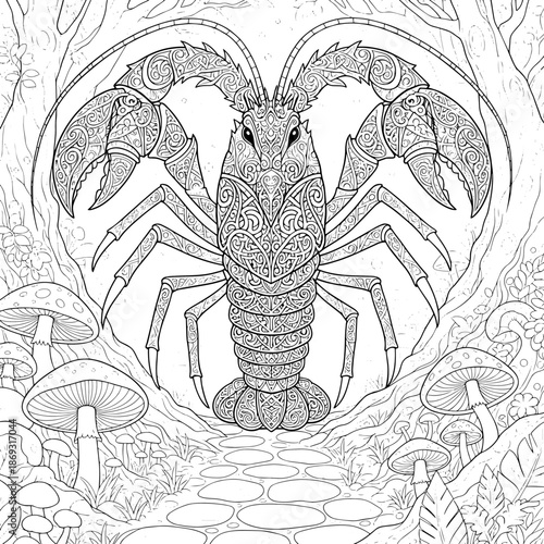 Celtic Guardian Lobster in Enchanted Mushroom Glade Fantasy Art