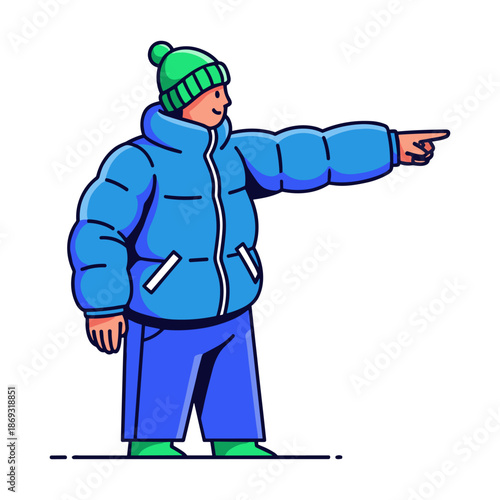 Person pointing in winter gear Vector