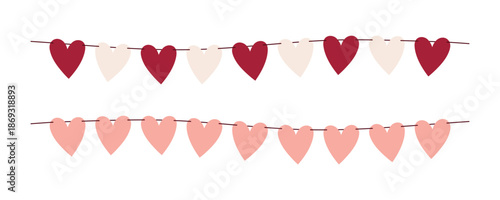 Minimalist Heart Garlands in Pink and Red for Valentines Day Decor
