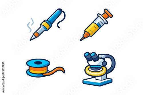 Set of cartoon science and tech icons