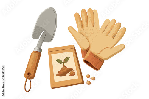 Gardening tools and seed packet