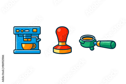 Espresso Machine, Tamper, and Portafilter Icons