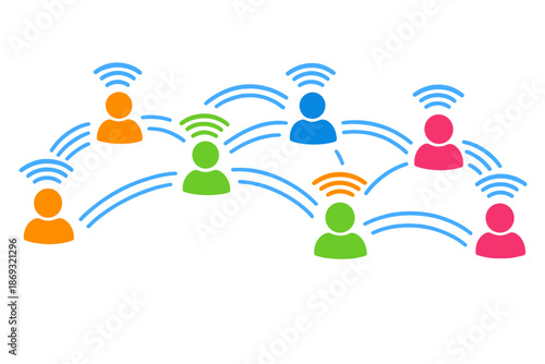 Connected people with glowing wifi signals