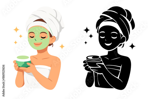 Woman applying face mask with glowing jar