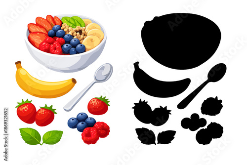 Healthy Fruit Bowl with Banana and Spoon