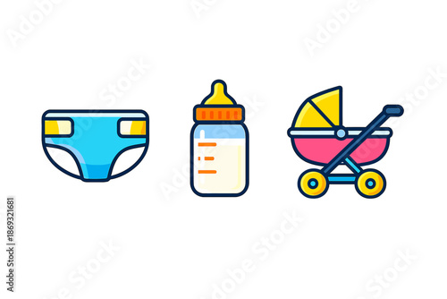 Baby essentials icons set