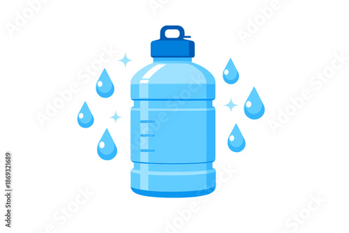 Blue water bottle with glowing effect and water drops