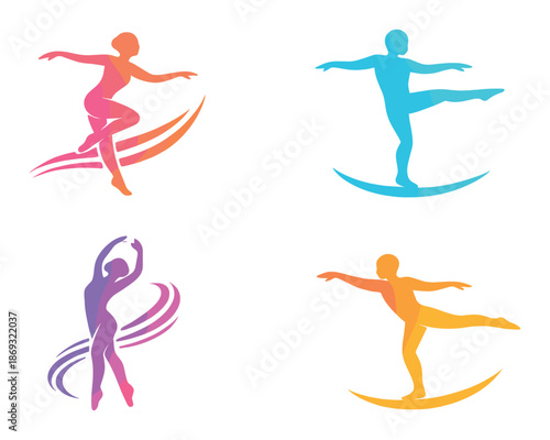 Colorful silhouettes of dancers in vibrant neon lights display