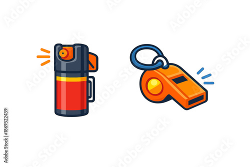 Safety items, pepper spray and whistle