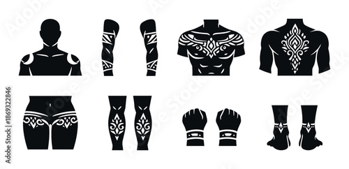 Tribal tattoo designs for arms, chest, back, legs, and ankles