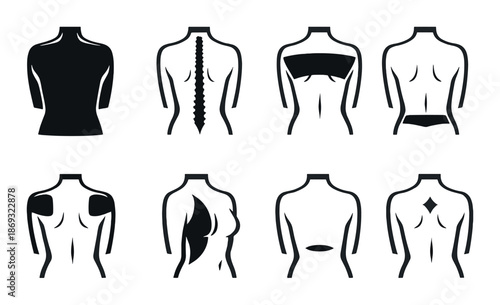 Human anatomy diagrams: black and white silhouettes of male and female upper body