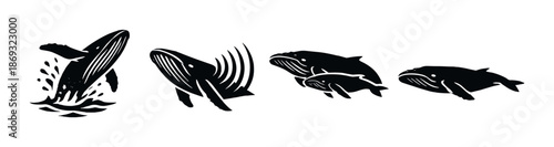 Abstract artistic whale icons on dark background