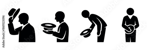 Silhouette of diverse multi-gender adults performing various activities