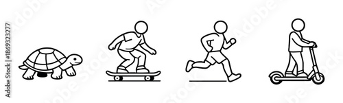 Evolution of speed: walking, running, skating, and riding a scooter progression