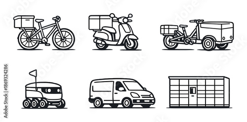Collection of various modern delivery vehicles on gradient background