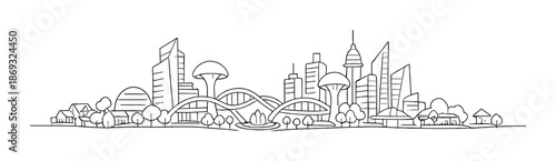 Futuristic urban skyline with modern architecture and skyscrapers