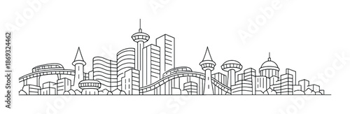 Futuristic urban skyline silhouette with modern architectural elements